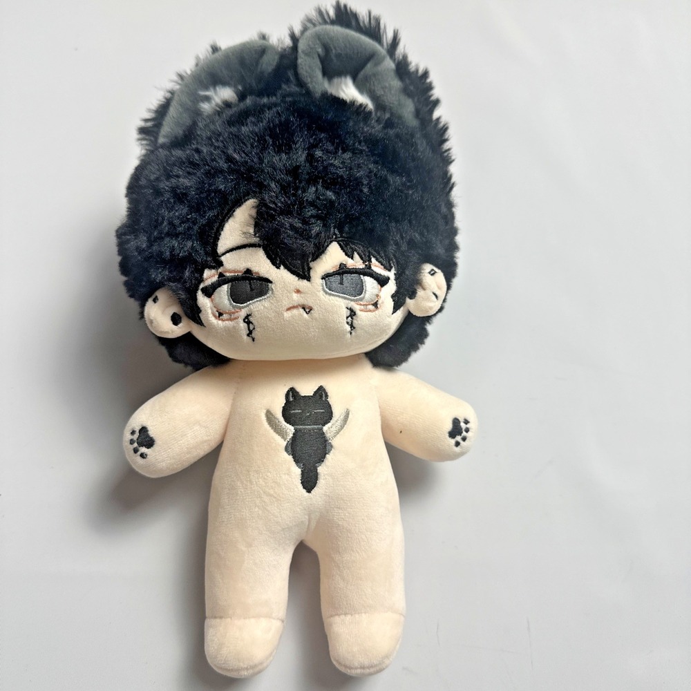Anime Goth Cat Boy Plush Kawaii Emo Chibi Wolf Ears Black Hair 9" Plush Doll